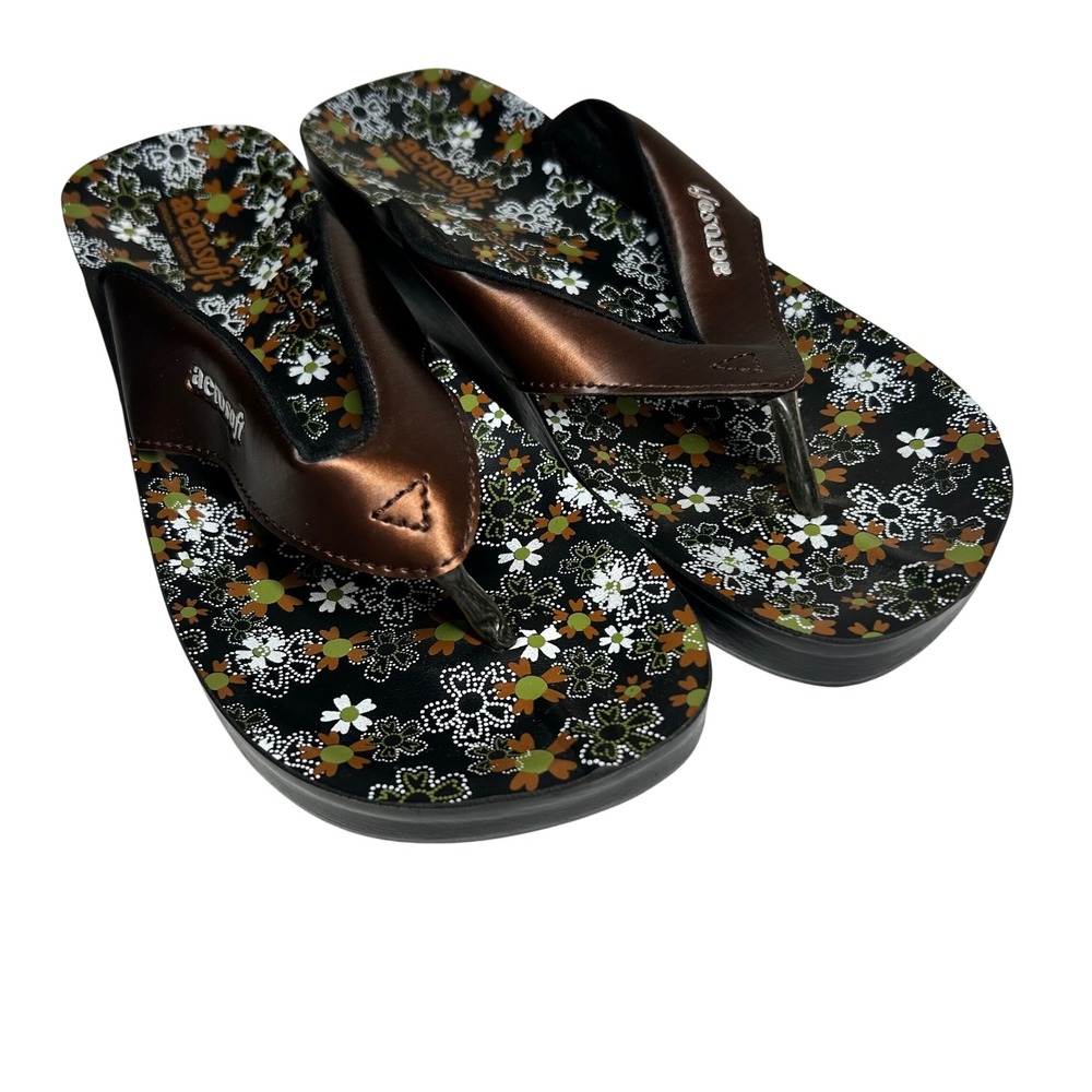 Aerosoft Annette Beach Floral Platform Flip Flops Womens Size 9-9.5 40‎ Bronze